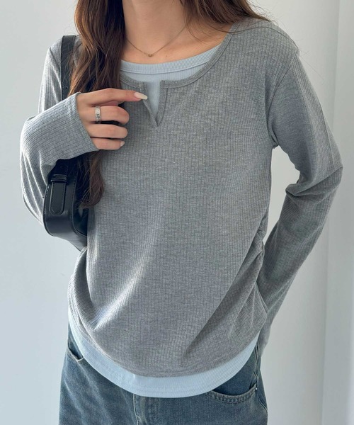 nelliy.（ネルリー）の「バイカラーレイヤード風プルオーバーTシャツ（Tシャツ/カットソー・レディース・グレー/チャコール・LARGE/MEDIUM）」の15枚目の写真