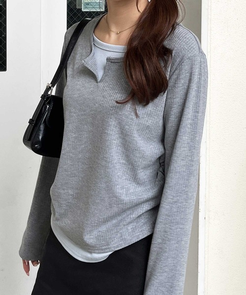 nelliy.（ネルリー）の「バイカラーレイヤード風プルオーバーTシャツ（Tシャツ/カットソー・レディース・グレー/チャコール・LARGE/MEDIUM）」の18枚目の写真