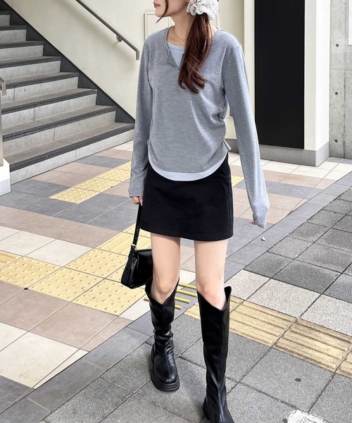 nelliy.（ネルリー）の「バイカラーレイヤード風プルオーバーTシャツ（Tシャツ/カットソー・レディース・グレー/チャコール・LARGE/MEDIUM）」の19枚目の写真