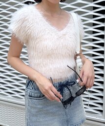 ニット セーター シャギー半袖ニット レディース Heather ニット セーター シャギーニット（半袖） 573227