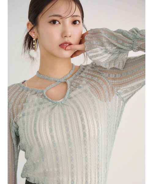 MERCURYDUO(マーキュリーデュオ)の「ストレッチレースカットソー(Tシャツ/カットソー・レディース・オフホワイト/ブラック/ライトブルー/カーキ・FREE)」の1枚目の写真