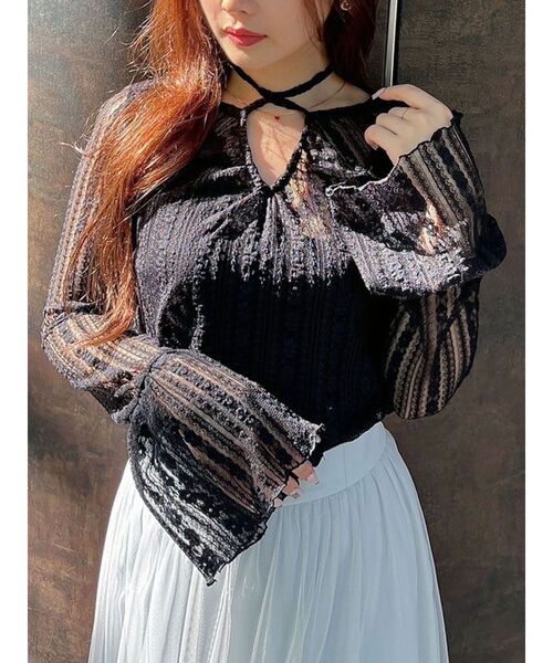 MERCURYDUO(マーキュリーデュオ)の「ストレッチレースカットソー(Tシャツ/カットソー・レディース・カーキ/ライトブルー/ブラック/オフホワイト・FREE)」の15枚目の写真