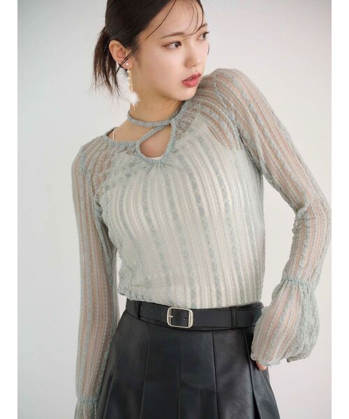 MERCURYDUO(マーキュリーデュオ)の「ストレッチレースカットソー(Tシャツ/カットソー・レディース・オフホワイト/ブラック/ライトブルー/カーキ・FREE)」の21枚目の写真