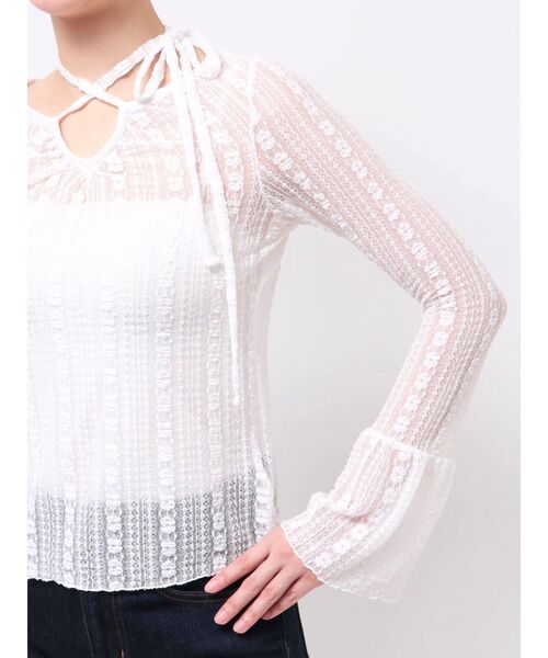 MERCURYDUO（マーキュリーデュオ）の「ストレッチレースカットソー（Tシャツ/カットソー・レディース・カーキ/ライトブルー/ブラック/オフホワイト・FREE）」の7枚目の写真