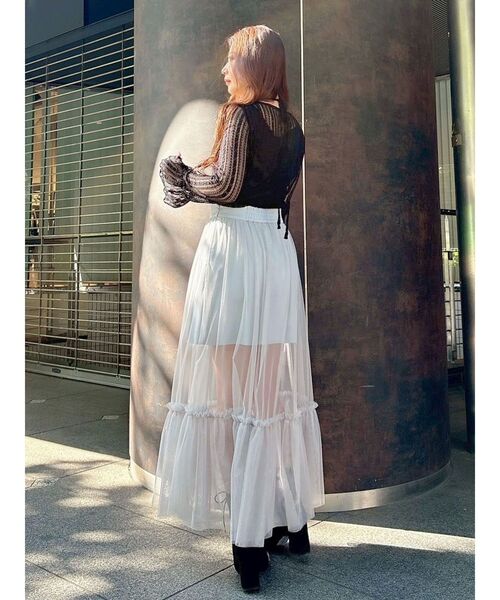 MERCURYDUO(マーキュリーデュオ)の「ストレッチレースカットソー(Tシャツ/カットソー・レディース・オフホワイト/ブラック/ライトブルー/カーキ・FREE)」の6枚目の写真