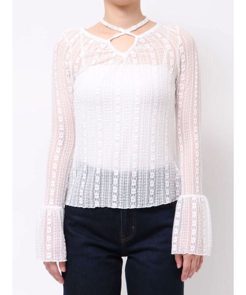 MERCURYDUO(マーキュリーデュオ)の「ストレッチレースカットソー(Tシャツ/カットソー・レディース・オフホワイト/ブラック/ライトブルー/カーキ・FREE)」の10枚目の写真