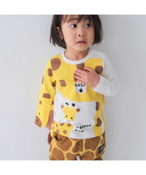 CHEEK ROOM(チークルーム)の「チークルーム きりんの親子 ロングTシャツ(Tシャツ/カットソー・キッズ・オフホワイト/ブルー/レッド・80cm/90cm/100cm/110cm/120cm/130cm)」の2枚目の写真