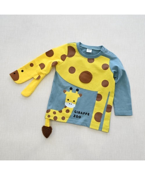 CHEEK ROOM(チークルーム)の「チークルーム きりんの親子 ロングTシャツ(Tシャツ/カットソー・キッズ・オフホワイト/ブルー/レッド・80cm/90cm/100cm/110cm/120cm/130cm)」の3枚目の写真