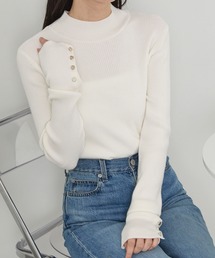 Cieluna | 【Cieluna】袖ボタンハイネックリブニットプルオーバー(ニット/セーター)