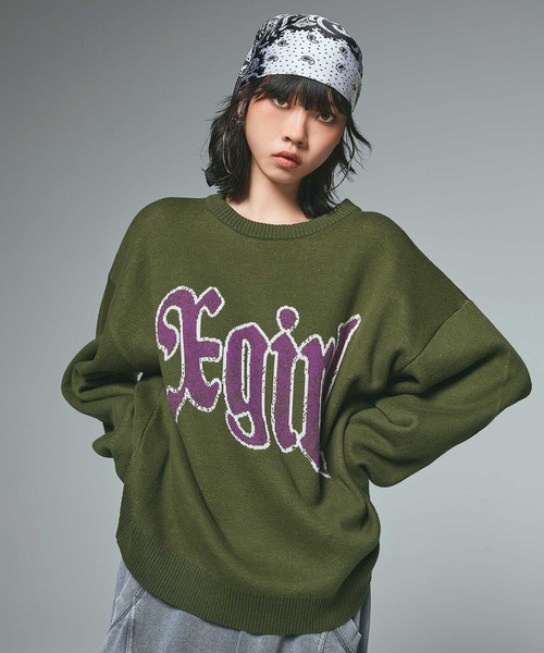 X-girl セーター エックスガール X-girl FACE JACQUARD KNIT TOP ホワイト