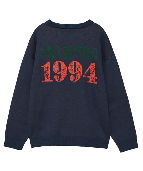 X-girl（エックスガール）の「SCRATCHED LOGO JACQUARD KNIT TOP