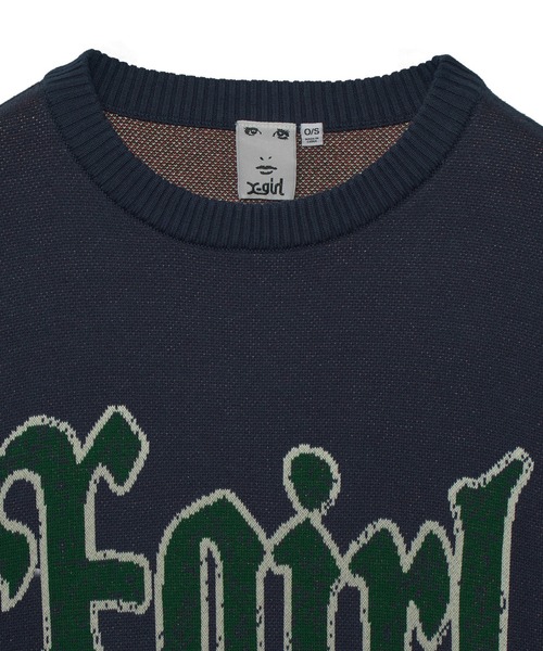 X-girl（エックスガール）の「SCRATCHED LOGO JACQUARD KNIT TOP（ニット/セーター・レディース・ネイビー/ブラック/オリーブ・ONE SIZE）」の7枚目の写真