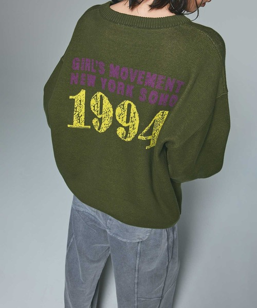 X-girl（エックスガール）の「SCRATCHED LOGO JACQUARD KNIT TOP（ニット/セーター・レディース・ネイビー/ブラック/オリーブ・ONE SIZE）」の18枚目の写真