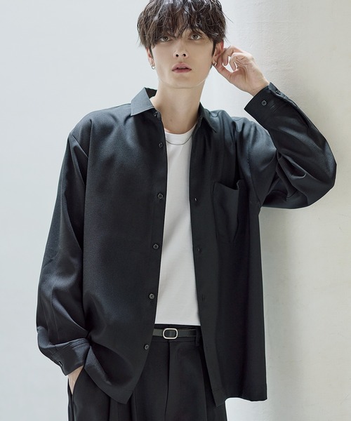 セットアップ 3点セット】防シワリラクシングワイド長袖シャツ+天竺T