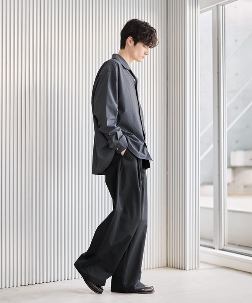 セットアップ 3点セット】綿タッチ長袖オープンカラーシャツ+UネックT