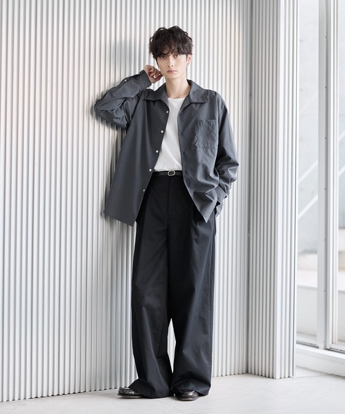 セットアップ 3点セット】綿タッチ長袖オープンカラーシャツ+UネックT