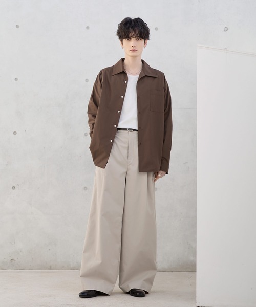 セットアップ 3点セット】綿タッチ長袖オープンカラーシャツ+UネックT