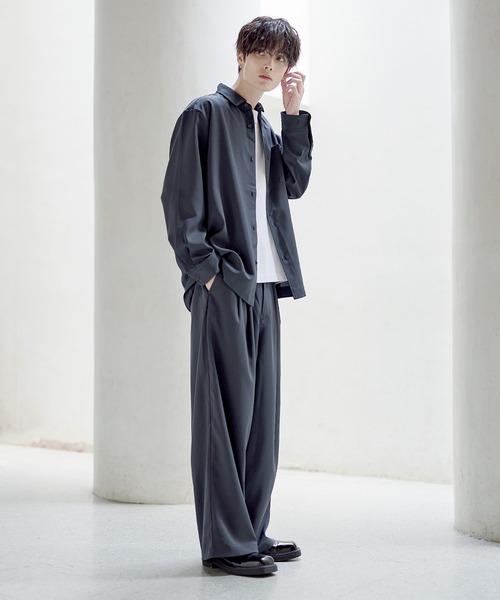 セットアップ 3点セット】防シワリラクシングワイド長袖シャツ+天竺T