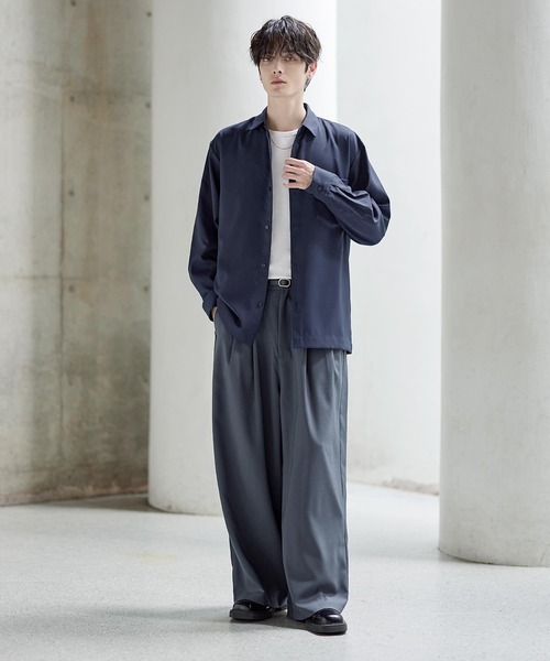 セットアップ 3点セット】防シワリラクシングワイド長袖シャツ+天竺T