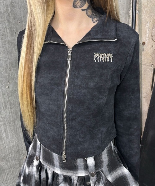 Figments（フィグメンツ）の「メタルバッジZIP UP長袖トップ（Tシャツ/カットソー・レディース・ブラック/チャコールグレー・FREE）」の2枚目の写真