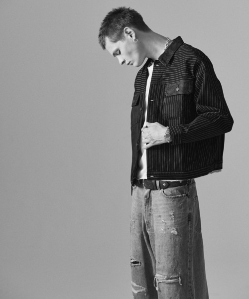 glamb（グラム）の「Blue Noise Denim Jacket / ブルーノイズデニムジャケット（デニムジャケット・メンズ・インディゴブルー/ストライプ・S/M/L）」の13枚目の写真