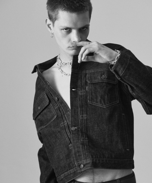 glamb（グラム）の「Blue Noise Denim Jacket / ブルーノイズデニムジャケット（デニムジャケット・メンズ・インディゴブルー/ストライプ・S/M/L）」の7枚目の写真