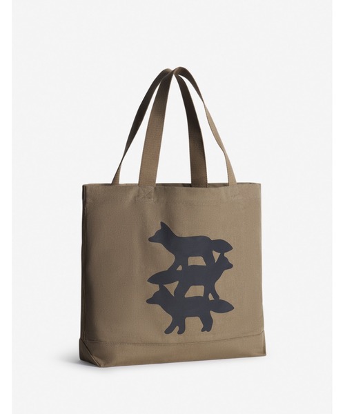 MAISON KITSUNÉ ブラックトートバッグ FOX HEAD LEATHER MEDIUM TOTE | Maison Kitsuné