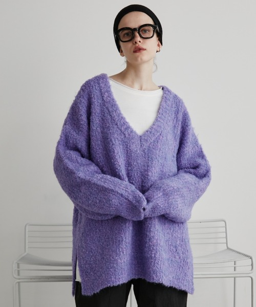 Auntie Rosa Holiday（アンティローザホリデー）の「ブークレオーバーサイズVネックニット（ニット/セーター・レディース・パープル/ブラウン/ブラック・FREE）」の14枚目の写真
