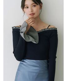 MERCURYDUO | 異素材フリルオフショルリブニット(ニット/セーター)