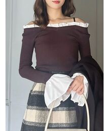 MERCURYDUO | 異素材フリルオフショルリブニット(ニット/セーター)