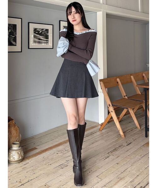 マーキュリーデュオ　異素材フリルオフショルリブニット マーキュリーデュオ MERCURYDUO 異素材フリルオフショルリブニット