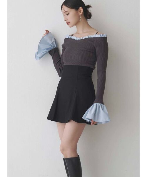 異素材フリルオフショルリブニット（ニット/セーター