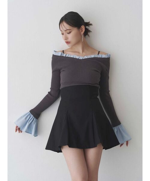 セール】異素材フリルオフショルリブニット（ニット/セーター