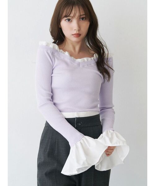 異素材フリルオフショルリブニット（ニット/セーター）｜MERCURYDUO