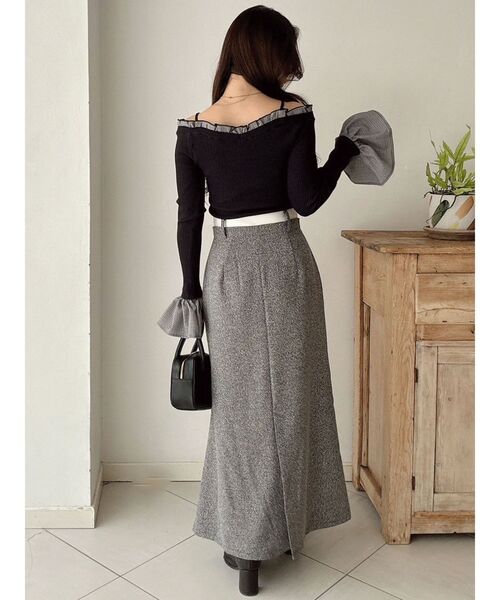 異素材フリルオフショルリブニット（ニット/セーター