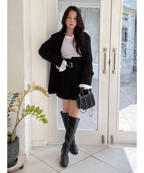 異素材フリルオフショルリブニット（ニット/セーター