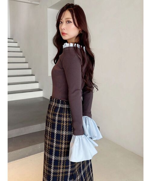 異素材フリルオフショルリブニット（ニット/セーター）｜MERCURYDUO