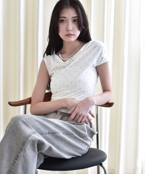 Y/lim（イリム）の「アシメドレープスタープリントフレンチTシャツ（Tシャツ/カットソー・レディース・オフホワイト/ネイビー・FREE）」の8枚目の写真