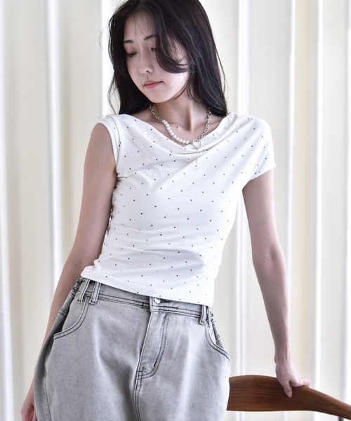Y/lim（イリム）の「アシメドレープスタープリントフレンチTシャツ（Tシャツ/カットソー・レディース・オフホワイト/ネイビー・FREE）」の9枚目の写真