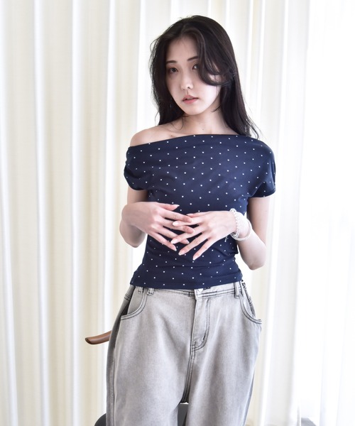 Y/lim（イリム）の「アシメドレープスタープリントフレンチTシャツ（Tシャツ/カットソー・レディース・オフホワイト/ネイビー・FREE）」の12枚目の写真