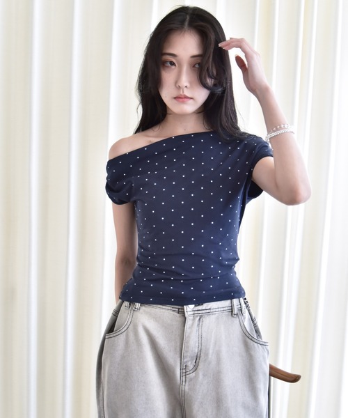 Y/lim（イリム）の「アシメドレープスタープリントフレンチTシャツ（Tシャツ/カットソー・レディース・オフホワイト/ネイビー・FREE）」の13枚目の写真