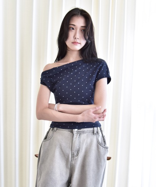Y/lim（イリム）の「アシメドレープスタープリントフレンチTシャツ（Tシャツ/カットソー・レディース・オフホワイト/ネイビー・FREE）」の14枚目の写真