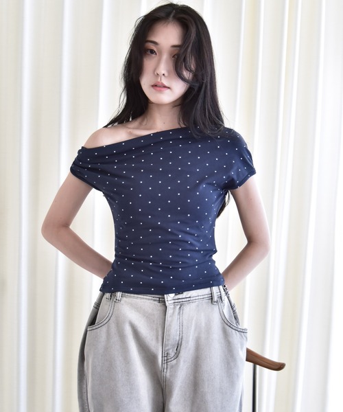 Y/lim（イリム）の「アシメドレープスタープリントフレンチTシャツ（Tシャツ/カットソー・レディース・オフホワイト/ネイビー・FREE）」の15枚目の写真