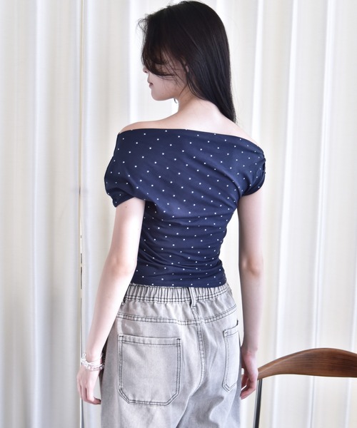 Y/lim（イリム）の「アシメドレープスタープリントフレンチTシャツ（Tシャツ/カットソー・レディース・オフホワイト/ネイビー・FREE）」の18枚目の写真