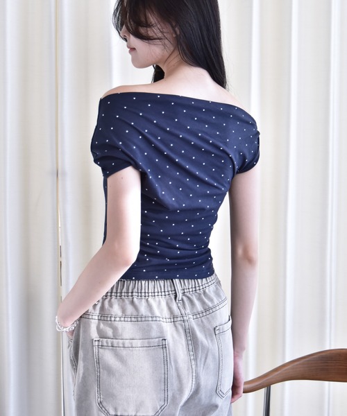 Y/lim（イリム）の「アシメドレープスタープリントフレンチTシャツ（Tシャツ/カットソー・レディース・オフホワイト/ネイビー・FREE）」の19枚目の写真