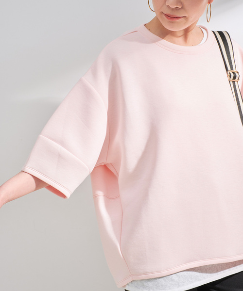 B.C STOCK(ベーセーストック)の「《追加3》手洗い可 / ダンボールハーフスリーブプルオーバー(Tシャツ/カットソー・レディース・ピンク/チャコールグレー/ホワイト/ネイビー・FREE)」の1枚目の写真