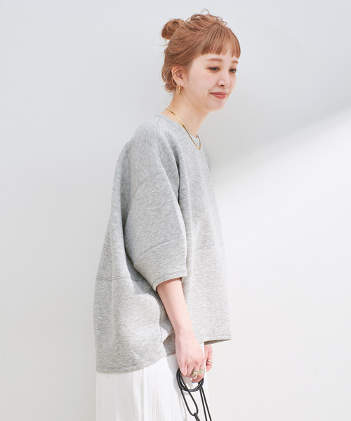 B.C STOCK(ベーセーストック)の「《追加3》手洗い可 / ダンボールハーフスリーブプルオーバー(Tシャツ/カットソー・レディース・ピンク/チャコールグレー/ホワイト/ネイビー・FREE)」の9枚目の写真