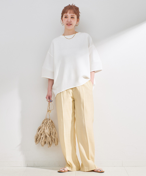 B.C STOCK(ベーセーストック)の「《追加3》手洗い可 / ダンボールハーフスリーブプルオーバー(Tシャツ/カットソー・レディース・ピンク/チャコールグレー/ホワイト/ネイビー・FREE)」の12枚目の写真