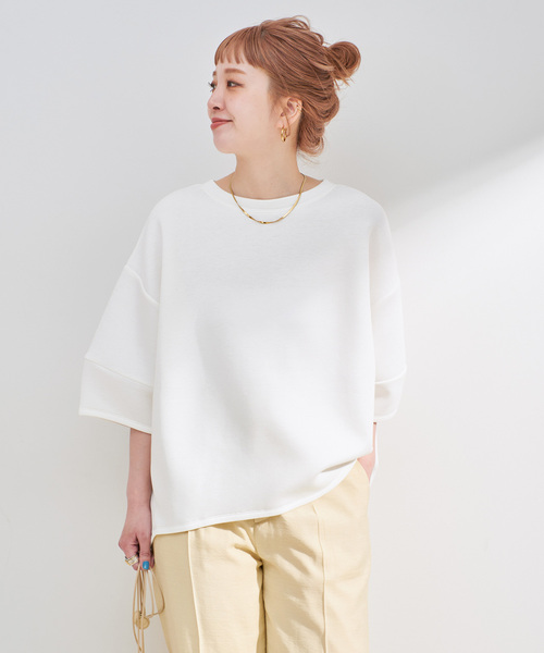 B.C STOCK(ベーセーストック)の「《追加3》手洗い可 / ダンボールハーフスリーブプルオーバー(Tシャツ/カットソー・レディース・ピンク/チャコールグレー/ホワイト/ネイビー・FREE)」の15枚目の写真