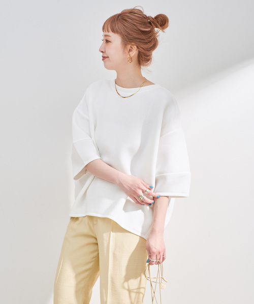 B.C STOCK(ベーセーストック)の「《追加3》手洗い可 / ダンボールハーフスリーブプルオーバー(Tシャツ/カットソー・レディース・ピンク/チャコールグレー/ホワイト/ネイビー・FREE)」の16枚目の写真